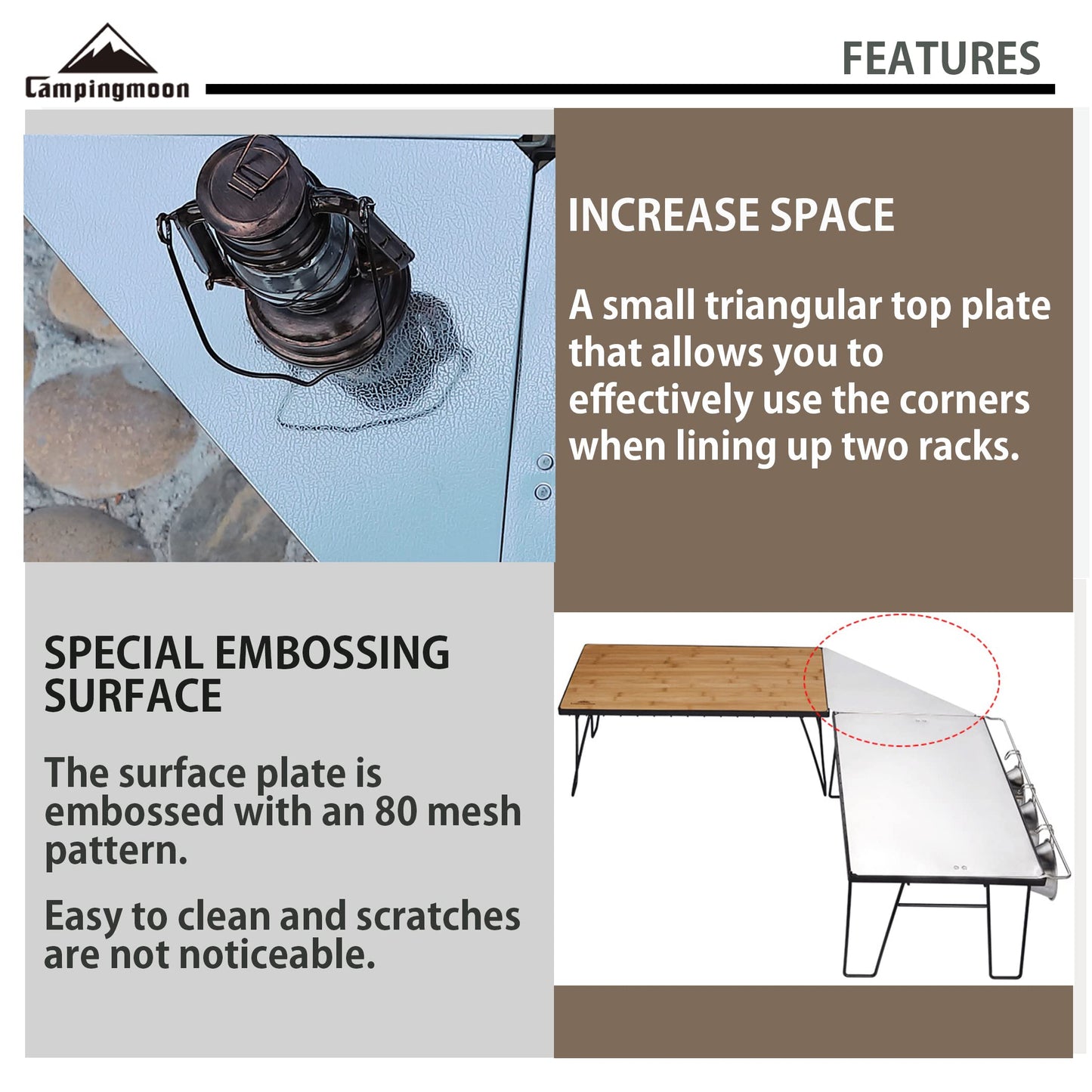 camping moon Corner Extension for Field Rack Stainless Steel Embossing T-2306