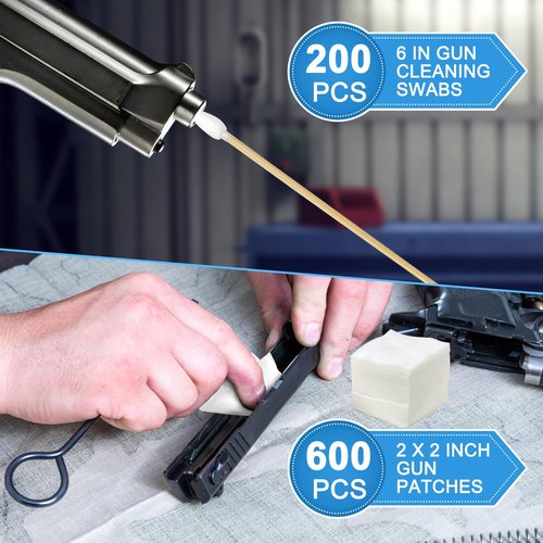 Universal Gun Cleaning Kit - 2 X 2 Inches Patches - 200 PCS 6 Inches Point Swabs - Reusable Foam Swabs / 3 Pcs Gun Cleaning Brush, and A Silicon Gun Cloth Suitable for Most Gun Firearm