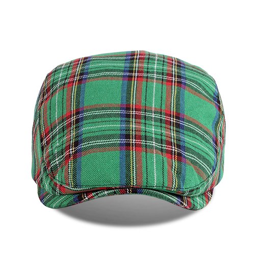 meioro Men's Striped Plaid Newsboy Hat Adjustable Colorful Flat Cap Gatsby Cabbie Driving Hats for Men Women(Flat, Green)