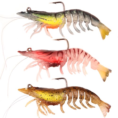𝗘𝗫𝗔𝗨𝗥𝗔𝗙𝗘𝗟𝗜𝗦 3pcs Fishing Lures Shrimps baits Pre-Rigged Fish Jigs - Soft Lure Bass Trout Lifelike Shrimp Crayfish Swimbait