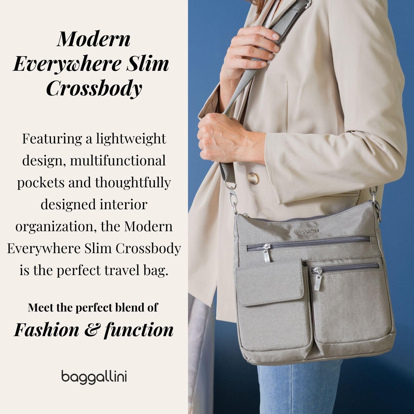 Baggallini Womens Modern Everywhere Slim Crossbody cross body handbags, French Navy, One Size US