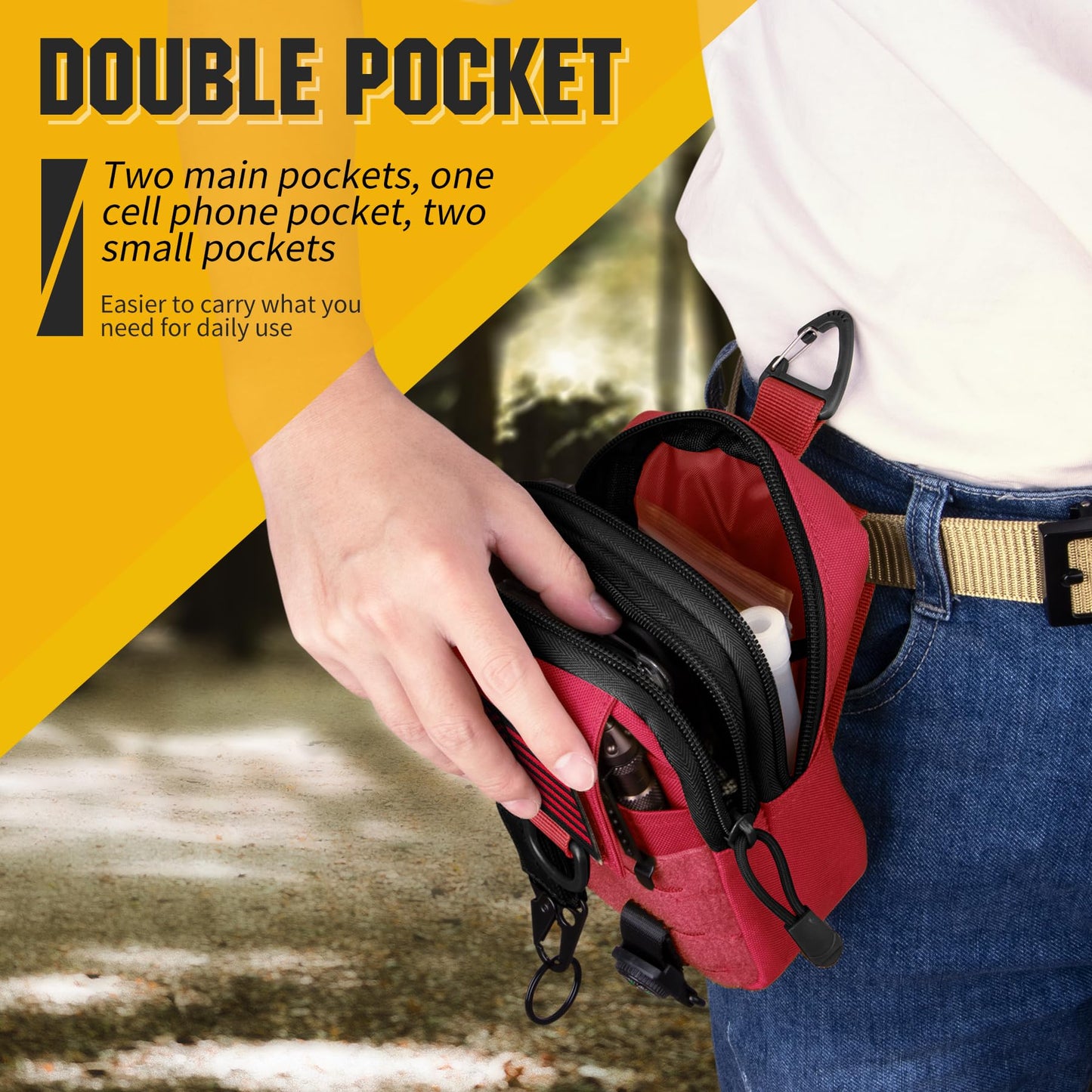 IronSeals Tactical Molle Utility EDC Pouch Nylon Waist Belt Bag Camping Hiking Organizer Pouch Phone Holster for iPhone 16 Pro Max/16 Pro/15 Pro Max/14 Pro Max/13 Pro Max/12 Pro Max/11 Pro Max, Large