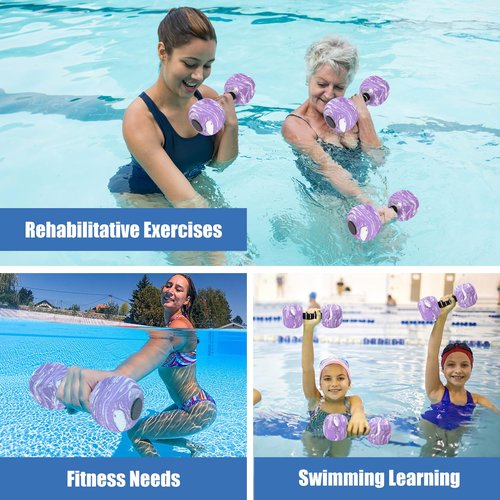 Water Dumbbells, 2PACK Aquatic Exercise Dumbbells, EVA Foam Barbells for Men Women Water Workouts (Purple+White)