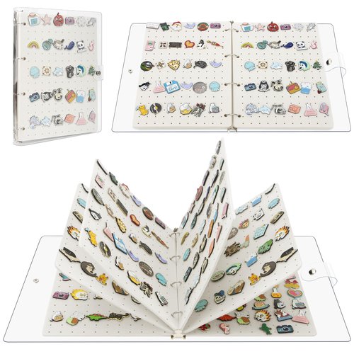 PACMAXI A4 Enamel Pin Display Book Organizer-300 Pin Capacity, Clear PVC Cover, Creative Pin Collection, Portable Pin Trading Book (White-6 page)