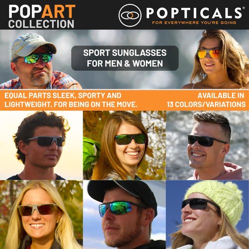 POPTICALS PopArt Foldable Polarized Sunglasses for Men & Women – Sports Eyewear - Matte Black/Grey, Green Lens