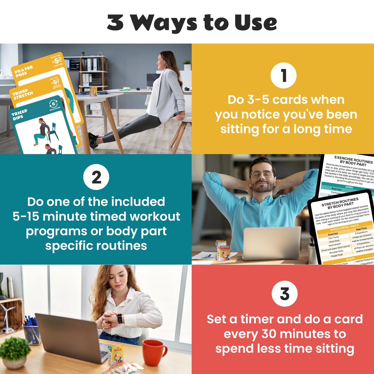 75 Desk Workout Cards – Move More at Work with 50 Easy Bodyweight Exercises & 25 Stretches – Compact 3.5" x 2.5” Exercise Cards for Home or Office - No Equipment Needed and Beginner Friendly