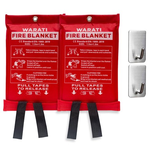 [Pack of 2] Fire Blanket w/ 2 Hooks –Reusable, Flame-Retardant, Tear-Resistant Safety Cover –Capable of withstanding Upto 1076°F (580°C) - Heavy-Duty fire Blankets Emergency for Home,Car - Outdoor
