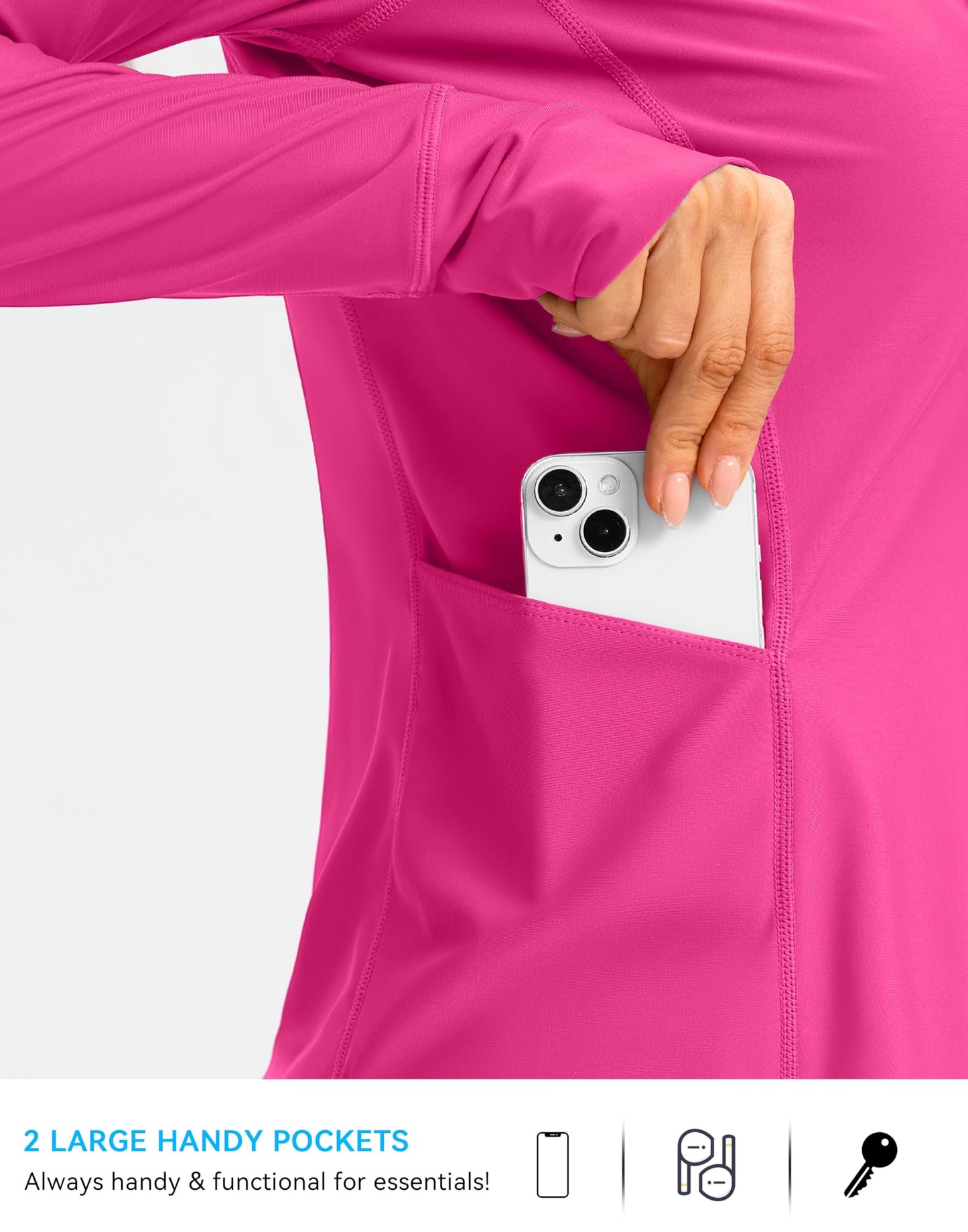SANTINY Women's Rash Guard UPF50+ SPF UV Protection Long Sleeve Swimsuit Top with Pockets Zip Front Swim Shirts Woman (Rose_L)