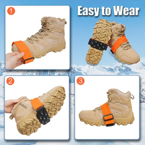 Ice Cleats Snow Traction Cleats for Boots and Shoes Mid-Sole Non Slip Crampons with Adjustable Straps 7 Tungsten Studs for Secure Grips Rotatable Traction Aids Walking on Snow and Ice S/M-1PCS