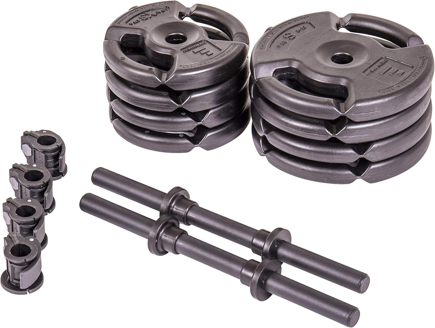 The Step Fitness Adjustable Dumbbell Set or Barbell Weight Set, 35-60 lbs, with Collars, and Weights