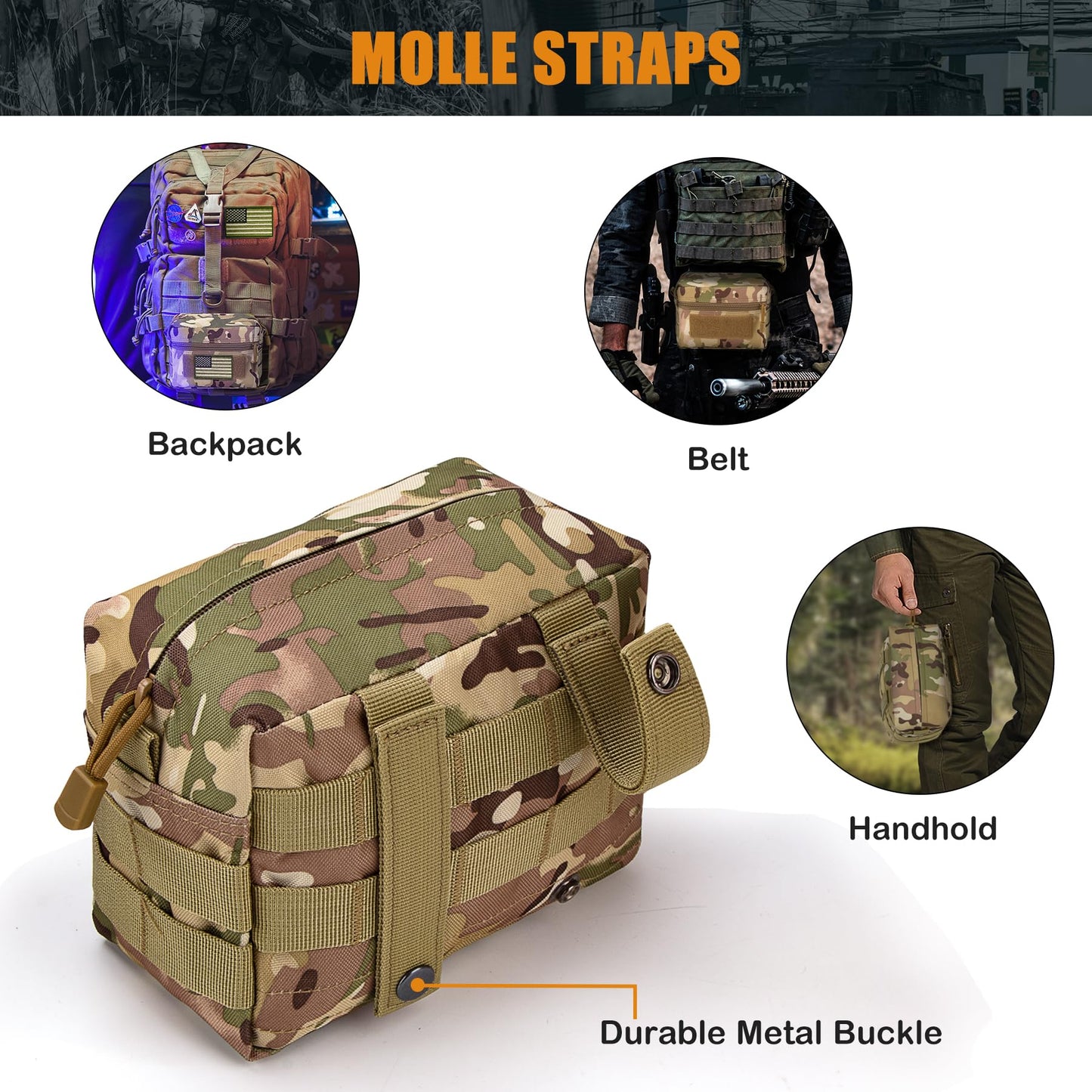 IronSeals Tactical Molle Pouch Large Capacity Water-Resistant Utility Gadget Gear Pouch with US Flag Patch