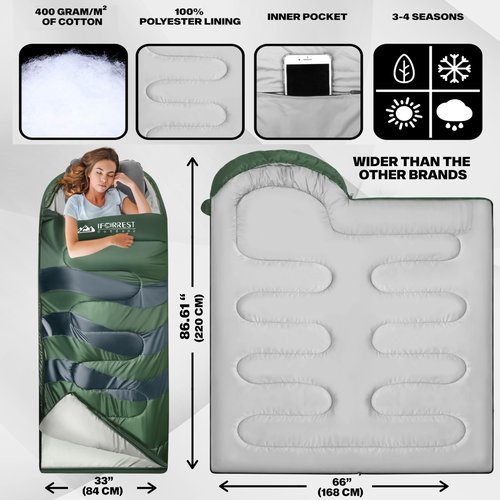 IFORREST Sleeping Bag for Adults and Teens - Cold Weather(All Seasons) Single Person Camping Bed - 40" Extra-Wide & Warm XXL (Olive Green)
