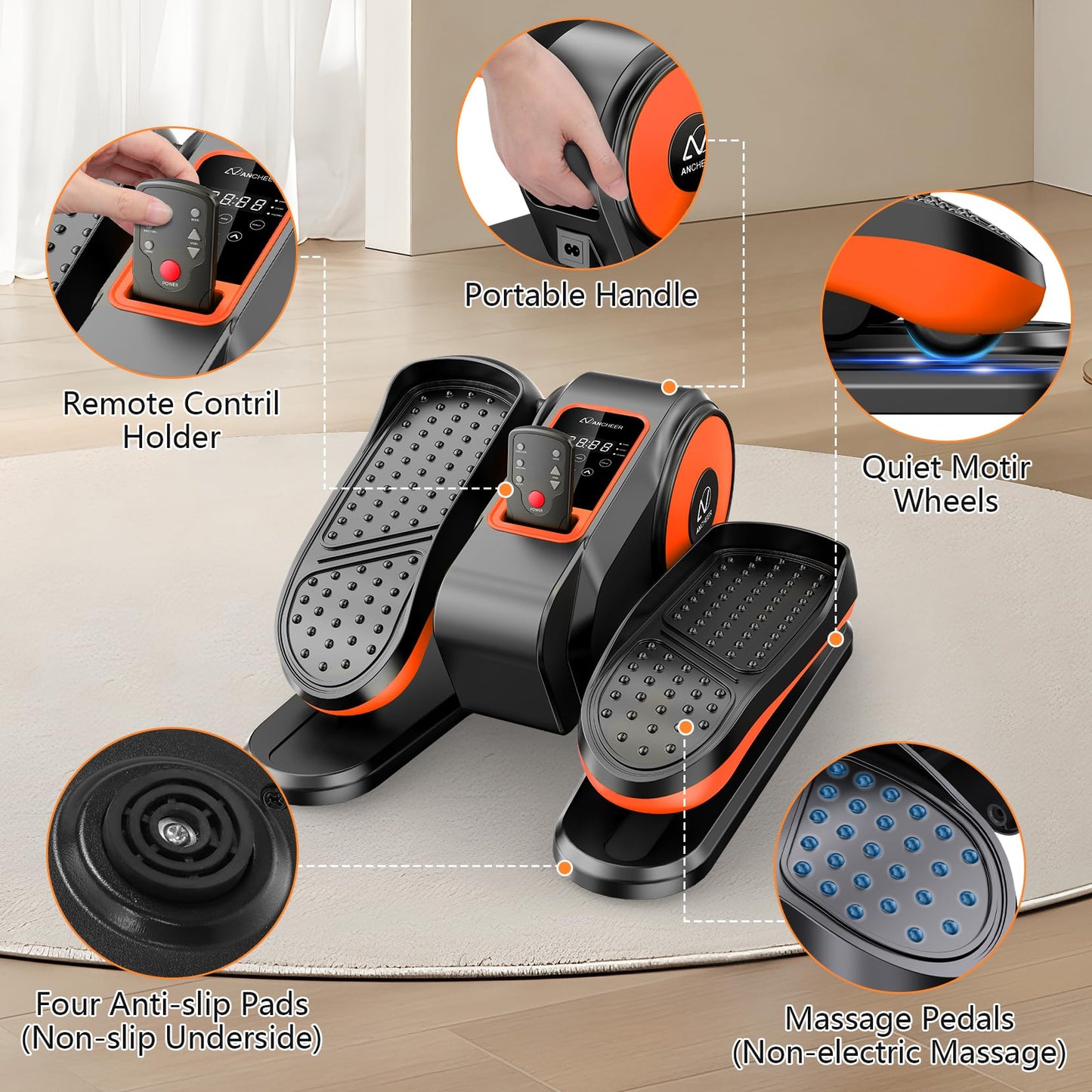 ANCHEER Under Desk Elliptical Machine, Foot Exerciser While Sitting , Ellipse Leg Exerciser for Seniors with 12 Adjustable Speeds, Exercise Equipment for Home,Orange