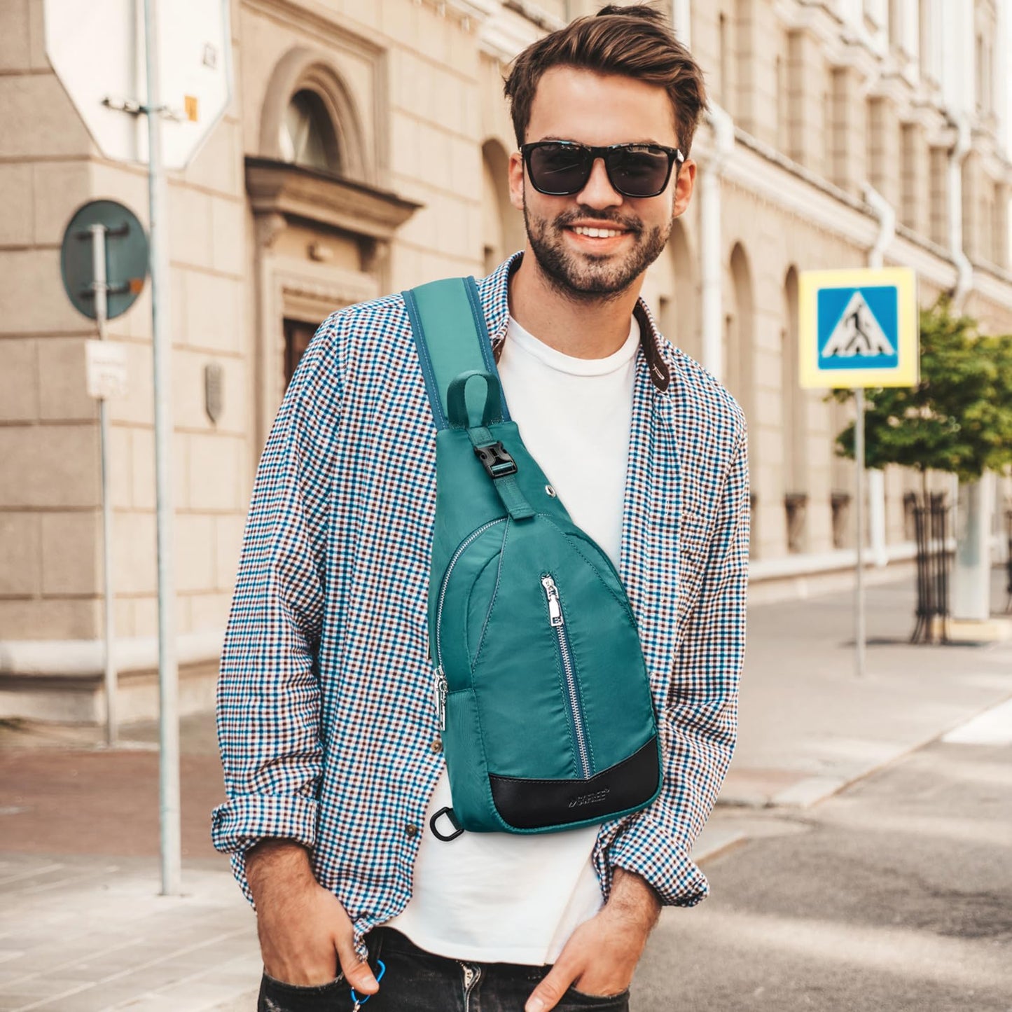 G4Free Sling Bag RFID Blocking Crossbody Sling Backpack Small Shoulder Chest Bag Daypack with Earphone Hole Men Women Hiking Travel(Teal)