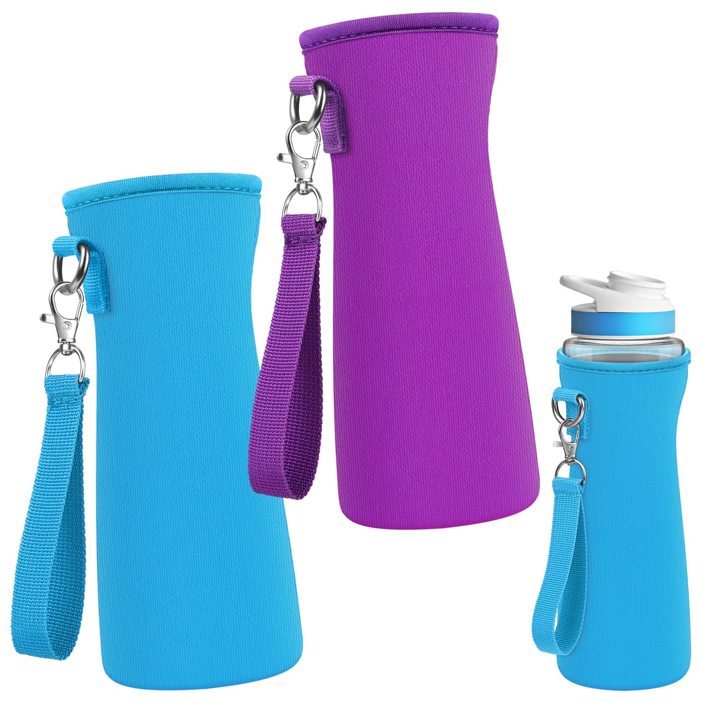 2Pcs Protective Sleeves with Detachable Strap for Cirkul Water Bottle, for 22 oz Plastic & Stainless Steel, Anti-slip Cover Made for Cirkul Accessories, Sweat Absorbing Material, Blue & Purple