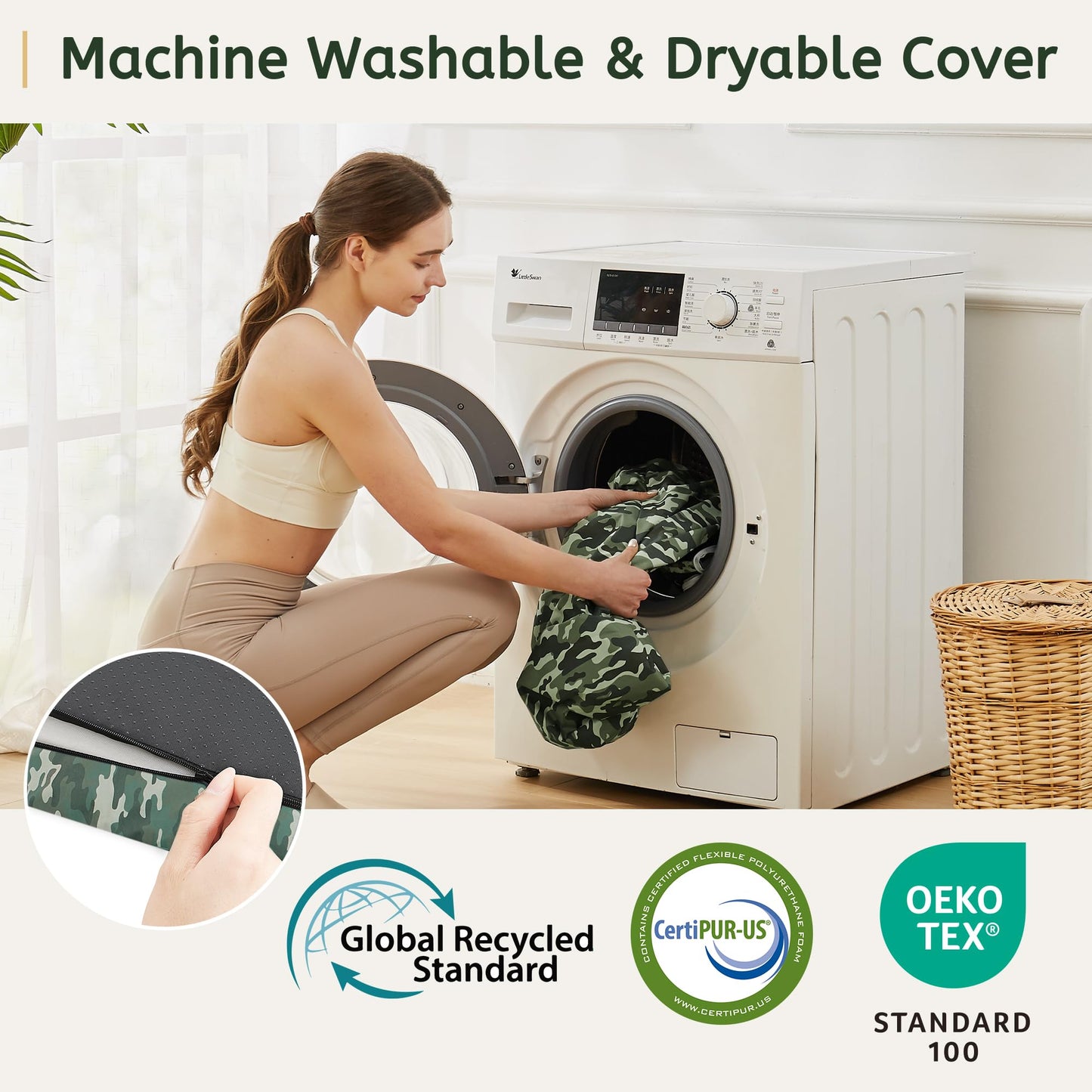 HomeMate CertiPUR-US Memory Foam Camping Mattress Pad Portable Roll Up Mattress for Adults Sleeping Mat Cot Mattress Pad Car Tent Floor Mattress Removable Waterproof Cover Travel Bag Guest Bed