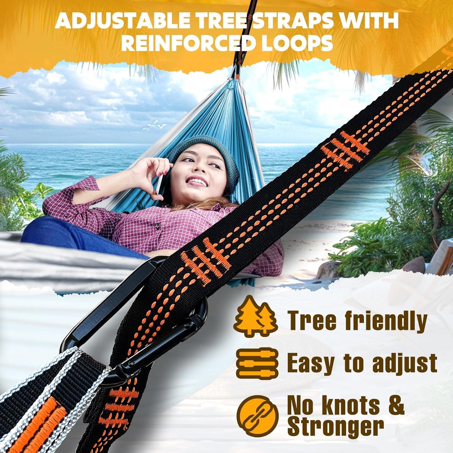 NATUREFUN Ultra-Light Travel Camping Hammock | 300kg Load Capacity,Breathable,Quick-Drying | 2 x Premium Carabiners,2 x Nylon Slings Included | Outdoor Indoor Garden