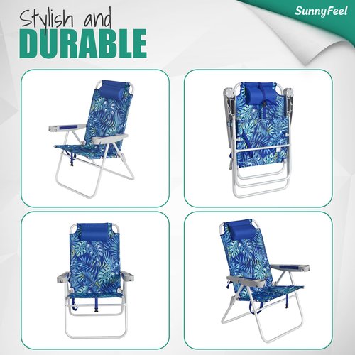 SUNNYFEEL Extra Wide 28" Folding Beach Chair 5 Position Lay Flat, Portable Camping Chair with Cup Holder for Outdoor/Lawn/Trip/Picnic, Lightweight Foldable Sand Chairs for Adults