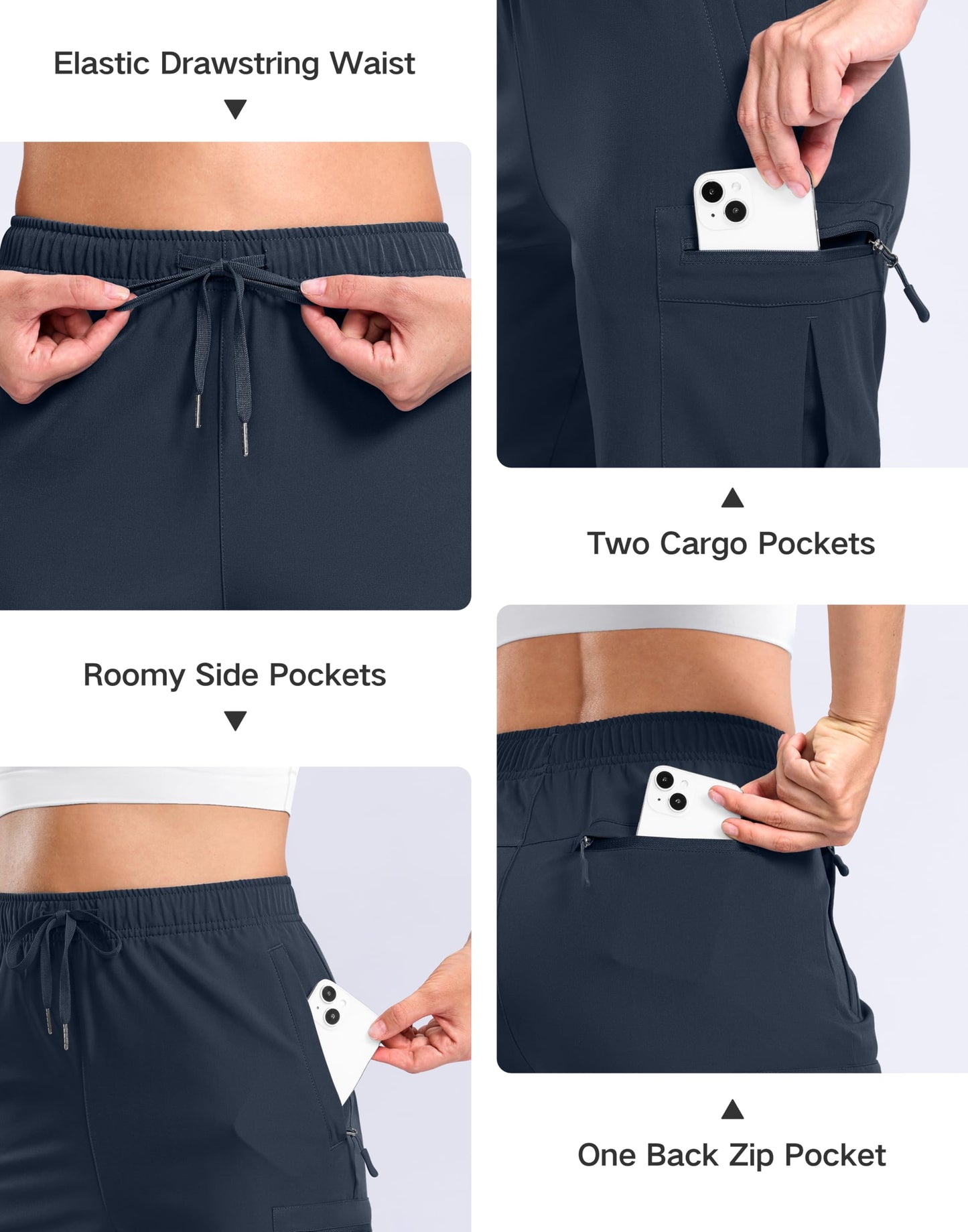 SANTINY Women's 7"/9" Lightweight Hiking Cargo Shorts with 5 Zipper Pockets Quick Dry Summer Long Travel Golf Short for Women (Navy_L)
