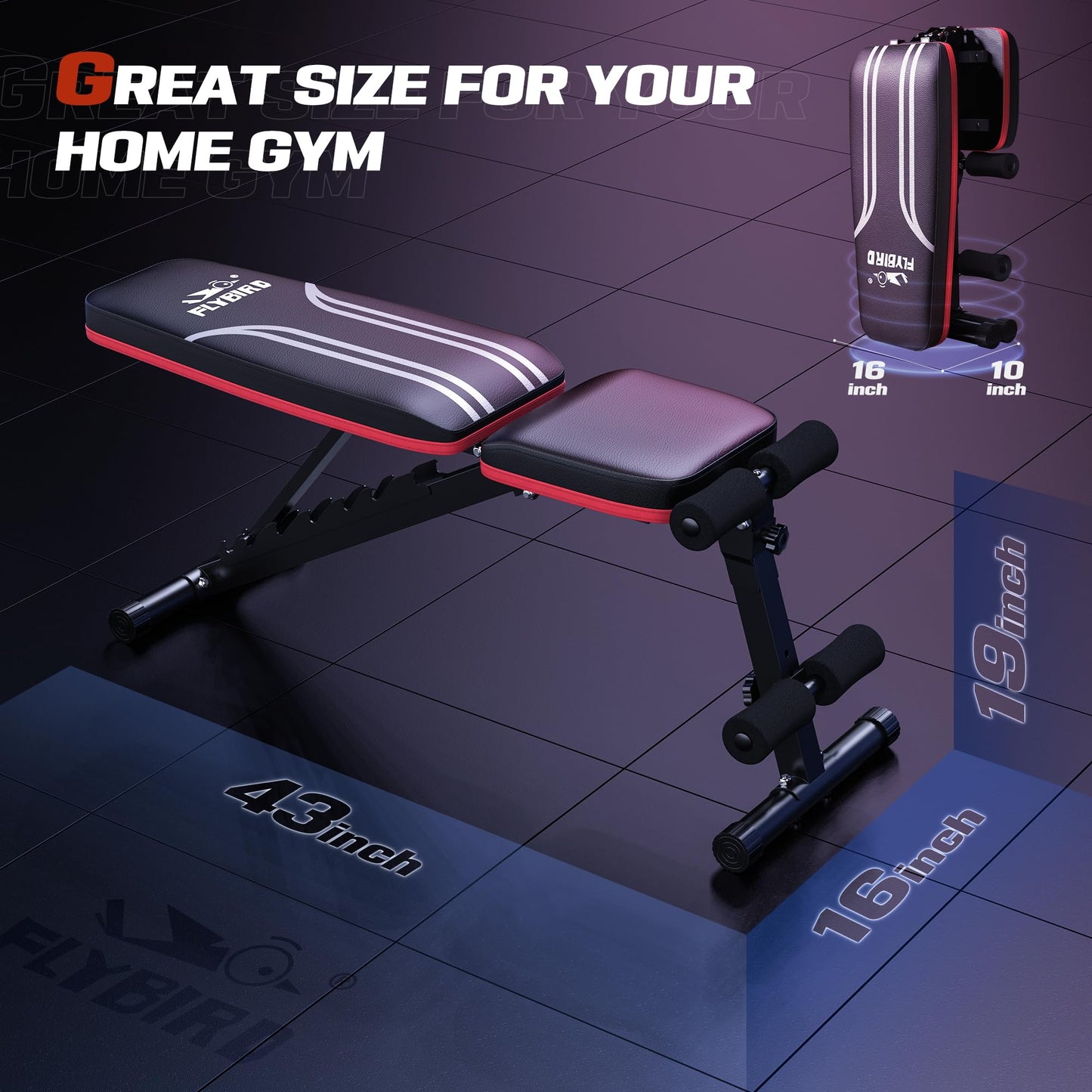FLYBIRD Adjustable Weight Bench Workout Bench for Home Gym, 15 Degree Decline Sit-Up, Sturdy Durable Folding Weight Bench for Years of Workout -FBGEAR23