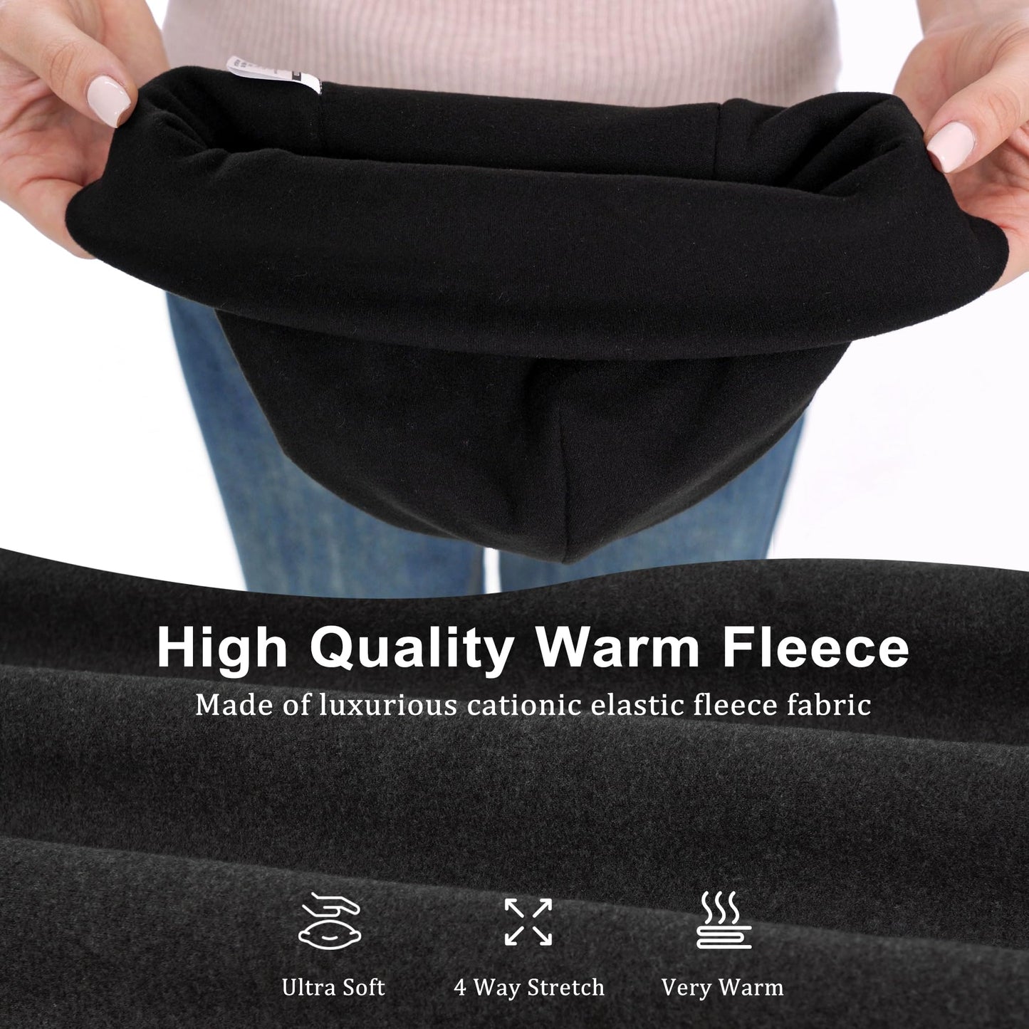 GADIEMKENSD Ponytail Beanie for Women Running Winter Hat with Reflective Accents Thick Warm Skull Cap Messy High Bun Hat for Cold Weather Ski Snowboard Hiking Workout Golf Black