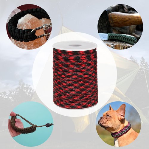 PATIKIL 100 Feet Paracord Rope 550lb, 7 Strand Parachute Cord 4mm Paracord Lanyard Spool Cord for Survival Bracelet Tent Camping, Hiking, DIY Projects, Red/Black