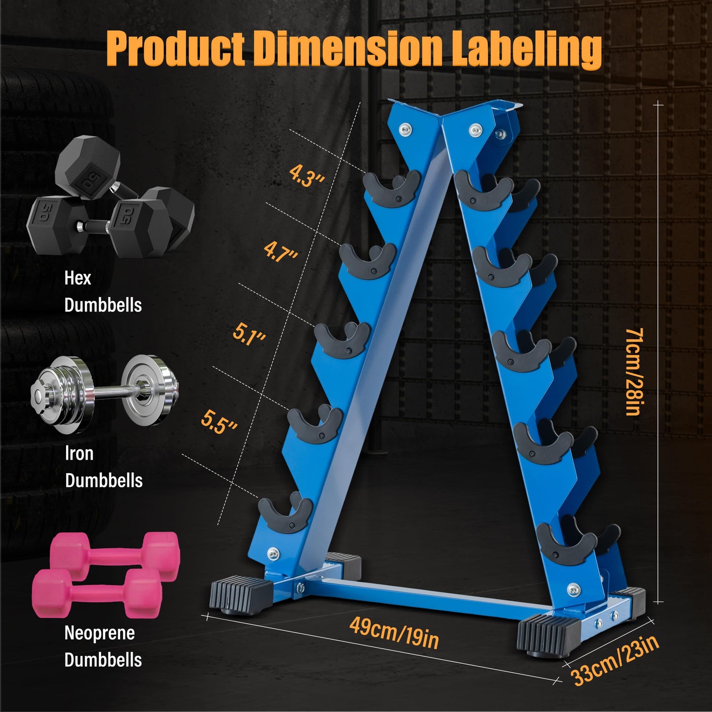 ACENFC Barbell A-Frame Dumbbell Weight Rack, Dumbbell Rack Stand Only, Weight Rack for Dumbbells 5 Tier with 500 LB Weight Capacity, Home Gym Storage Solution (Blue)