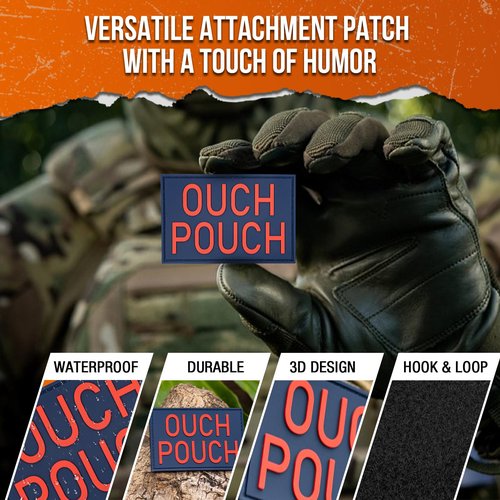 backtime Ouch Pouch Morale Patch PVC Tactical Patch with Hook & Loop Fastener, Funny 3D Rubber Humor Patch for Backpacks, Bag, Jeans, Jacket, Vest, Hat, Helmet, Red Blue Color