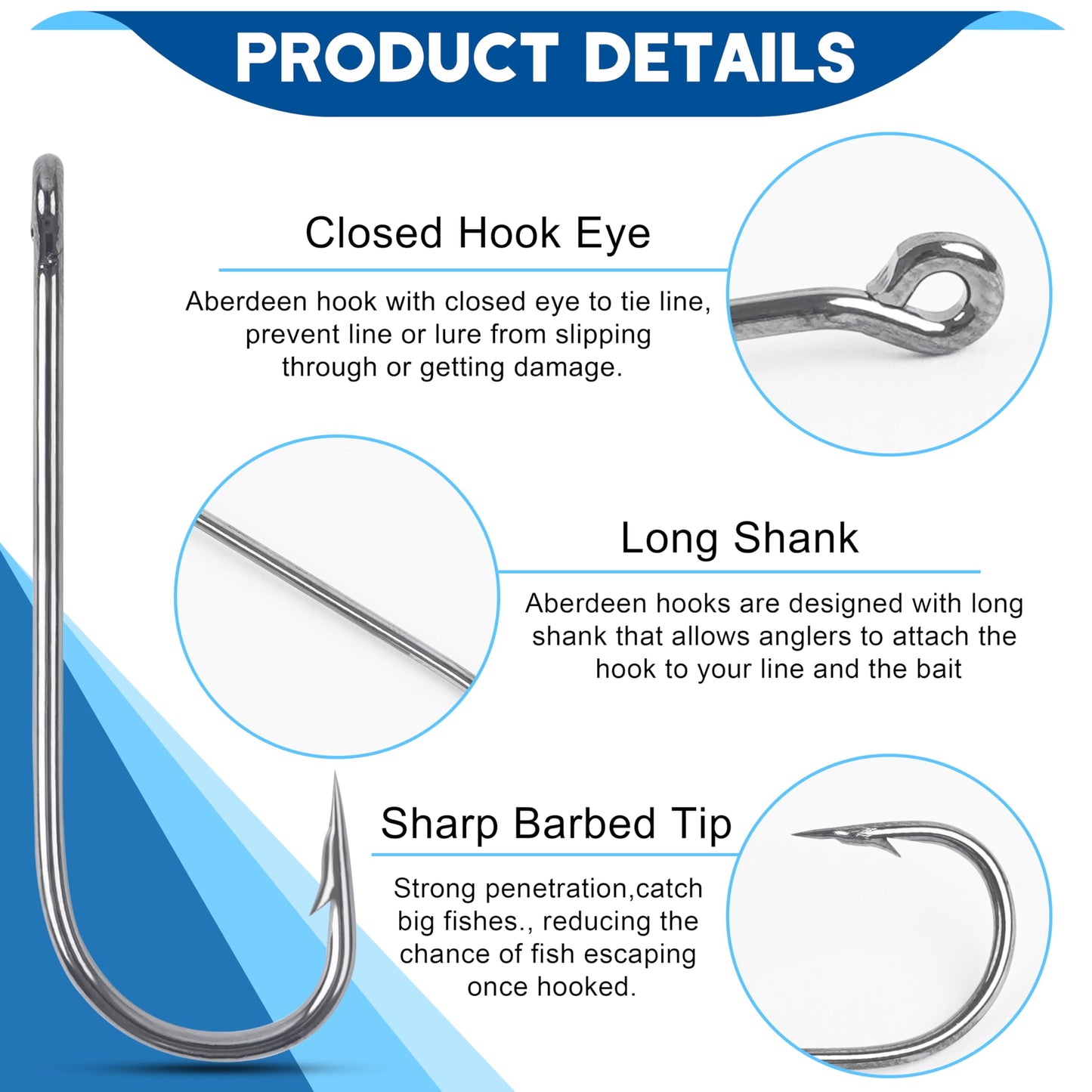 Aberdeen Fishing Hooks Set,150pcs Crappie Panfish Hooks Long Shank Aberdeen Hooks High Carbon Steel Assorted Small Light Wire Fishing Hooks for Bass Trout Catfish Sunfish Freshwater