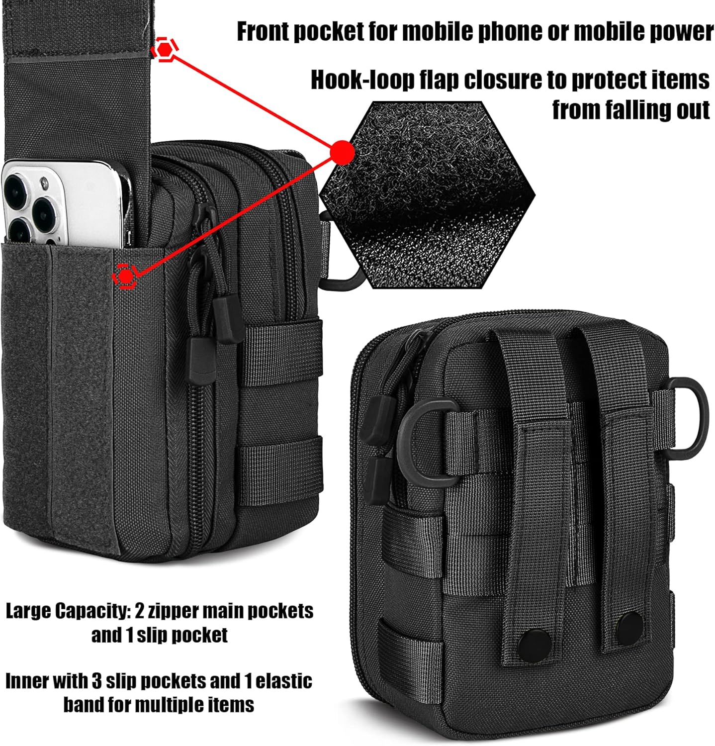 IronSeals Multipurpose Tactical Nylon Molle Utility EDC Pouch Waist Pack Detachable Strap with Flag Patch for iPhone 15 Pro Max/15 Pro/15/14 Plus/14 Pro Max/13 Pro Max/12 Pro Max/11 Pro Max