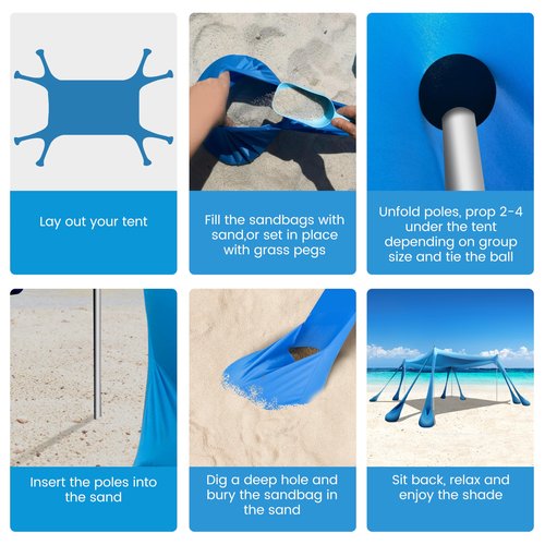 VIONMI Beach Canopy Beach Tent Pop Up Shade 10x10ft Sun Shelter UPF50+ with 8 Sandbags-2 Sand Shovel-4 Aluminum Poles-Ground Pegs-Portable Carrying Bag for Outdoor Family Camping Fishing Yard Picnic