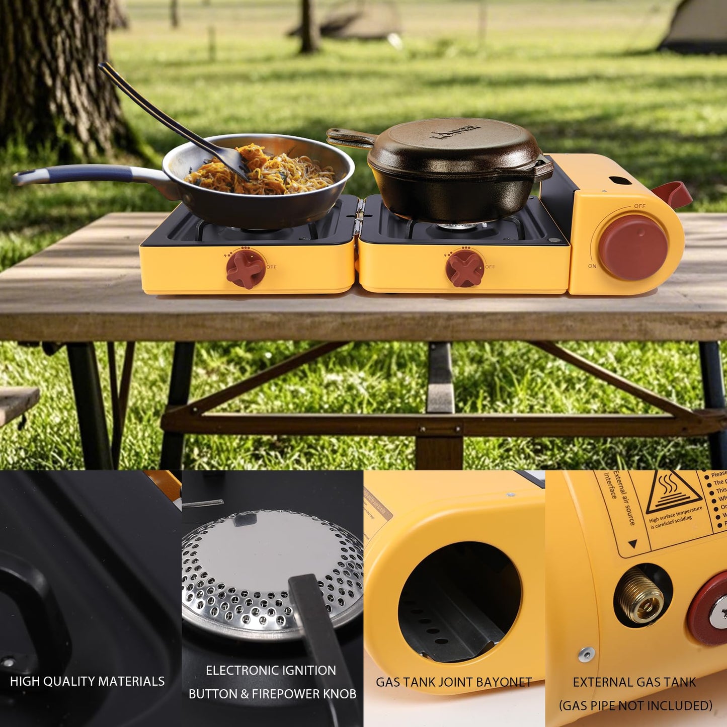 Aircity 2 Burner Folding Camping Stove - Portable Propane Stove with Adjustable Burners, Perfect for Camping, Picnics, Outdoor Activities, and Emergency Use (16,000 BTU)