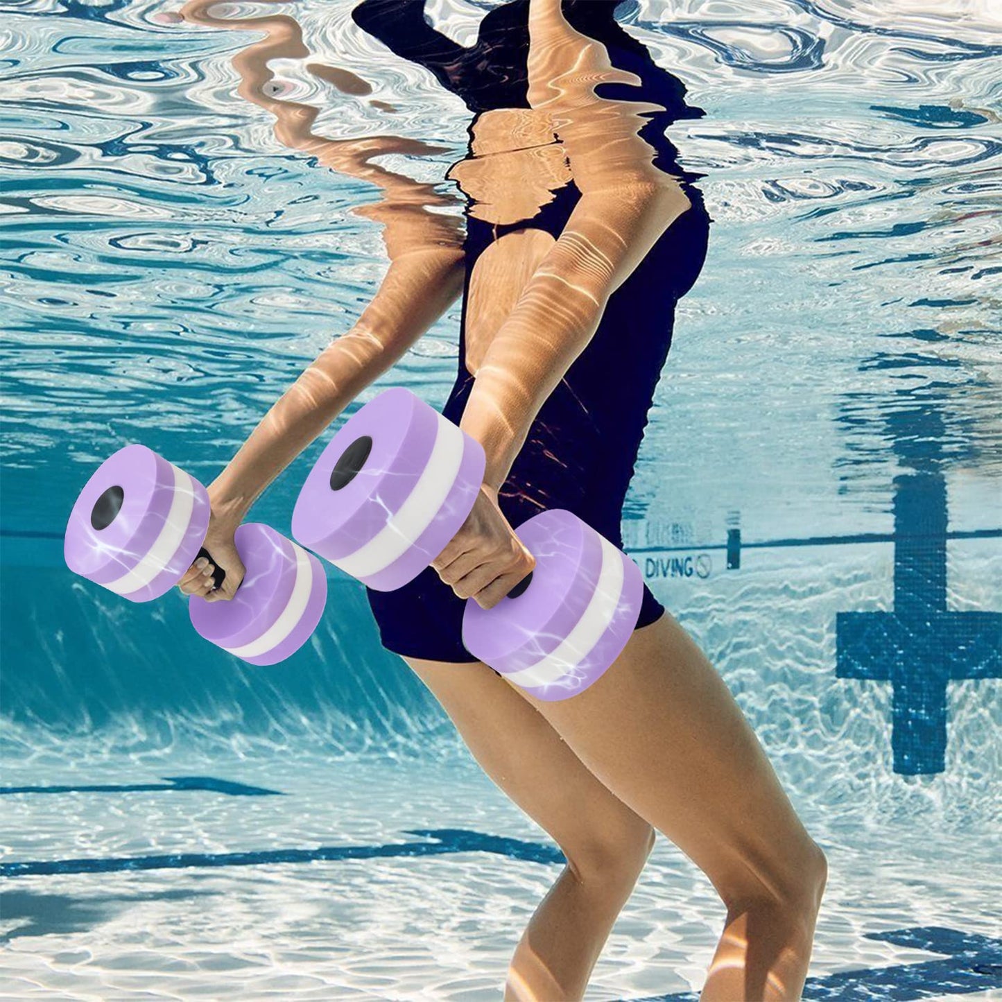 Aquatic Fitness Set, Water Dumbbells, Pull Buoy Leg Float EVA 5-Layer, Water Aerobics Workouts, 2PCS Foam Barbells Pool Resistance Gloves Swimming Beginners Sports Exercise (Purple Fitness Set)