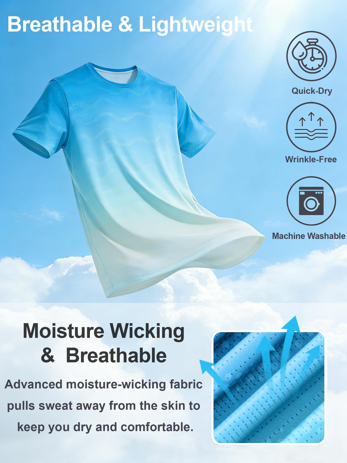 APTRO Men's Dry Fit Workout Shirts Quick Dry Gym T Shirts for Men Athletic Running Training Top Tee Moisture Wicking Lightweight Activewear - Light Blue-Green - L