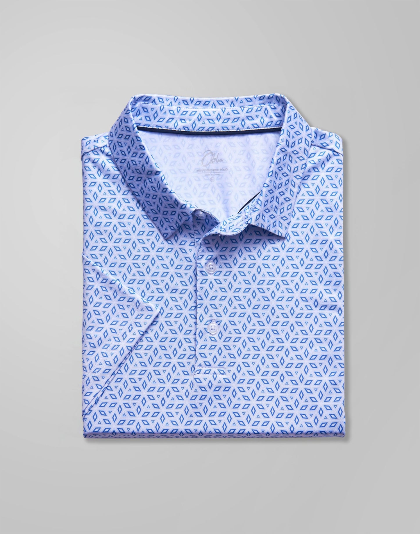 Obla Mens Golf Polo Shirts Short Sleeve Dry Fit Performance Moisture Wicking Casual Print Collared Golf Shirts for Men (Light Blue Diamond_L)