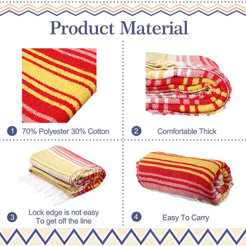 Peryiter 9 Pcs Mexican Blanket Bulk Large Yoga Blanket Striped Falsa with Fringed for Outdoor Beach Picnic Couch, 45 x 70 inch(Bright Colors)