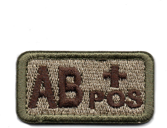 Tactical Blood Type AB+ Positive POS Hook and Loop Patch Embroidered Morale Military Badge for Outdoors (Coyote Brown AB+)