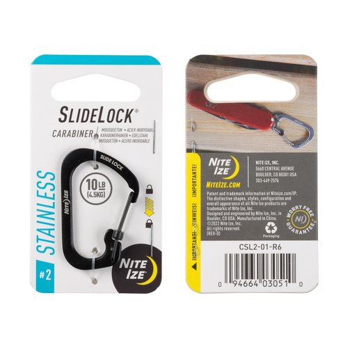 Nite Ize SlideLock Carabiner Stainless Steel - Key Holder for Daily Use - Secure Keychain Organizer with Lock - Lockable Carabiner Fits Multiple Keys - Size 2, Black (5 Pack)