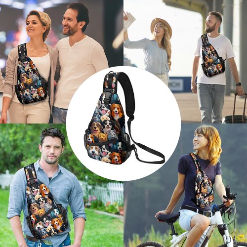 LYEMVHE Colorful Dog Sling Bag travel Crossbody Backpack Casual Daypack for Women with Strap Lightweight Outdoor Hiking Climbing Runners