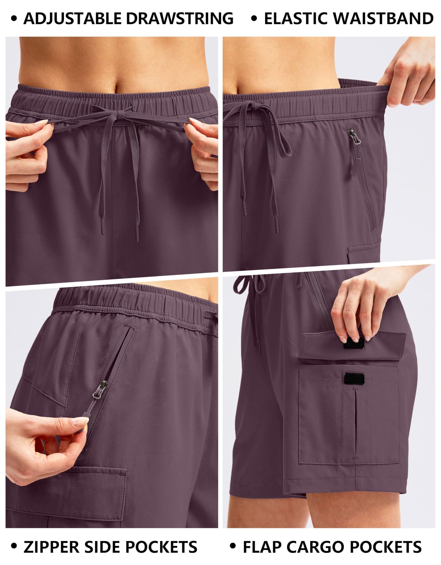 SANTINY Women's 5''/ 7''/9'' Hiking Cargo Shorts Quick Dry Lightweight Summer Shorts for Women Athletic Golf Zipper Pockets(Dusty Purple_XS)