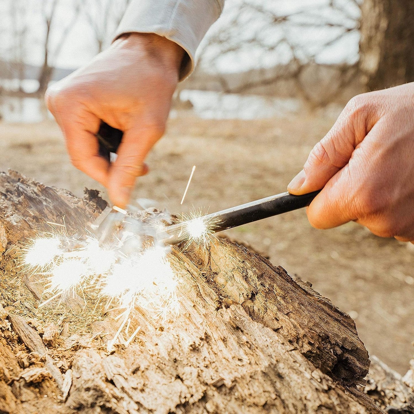 Surviveware Survival Fire Starter with Emergency Whistle, Paracord Handle, and Steel Serrated Scraper