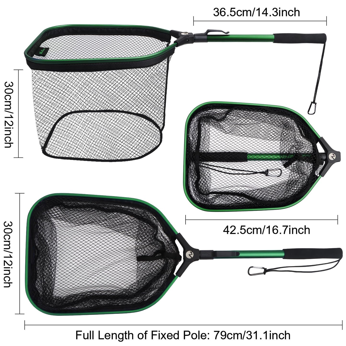 MoiShow Floating Fishing Net Fish Landing Net, Fishing Nets for Fish, Kayak Fishing Net with Third-gen Upgrade Locking Switch - Lightweight Rubber Coated Fish Net for Easy Catch & Release