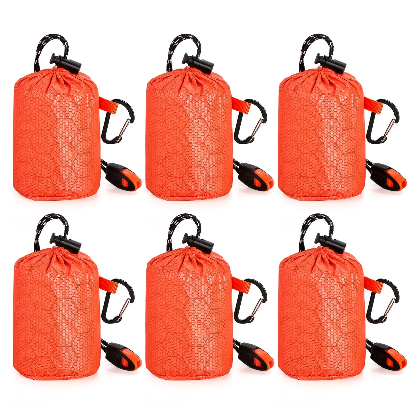Noamus 6 Pack Emergency Survival Sleeping Bags, Thermal Bivy Sack Blanket, Lightweight Portable Nylon Sack with Whistle, Aluminized PE Survival Gear Supplies for Camping Hiking, Outdoor Adventure