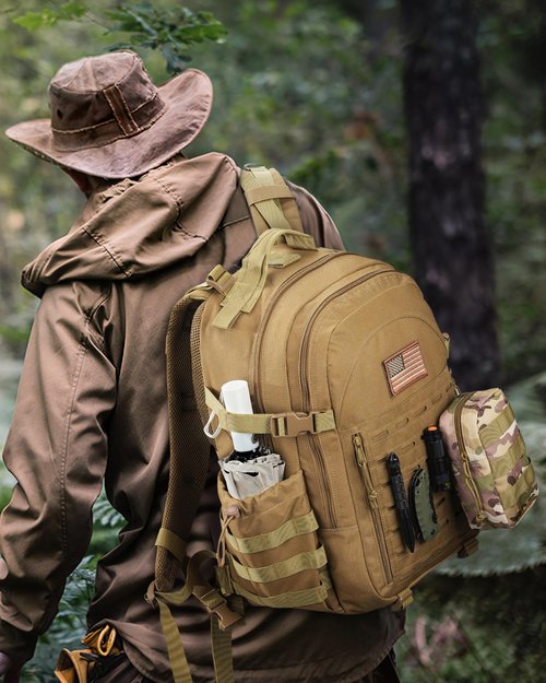 CVLIFE Tactical Backpack Military Molle Backpack for Men Women, Army Daypack with Laptop Compartment, 40L Assault Pack Rucksack Bug Out Bag for Outdoors Hiking Travel Camping, Tan