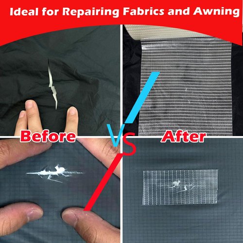 Clroursim Fiberglass Rv Awning Repair Tape Kit - 5 Inch Wide 39ft Heavy Duty Waterproof Tear Repair Patch for Tent, Tarp, Canopy, Boat with Canvas Tape and Sail Repair Tape