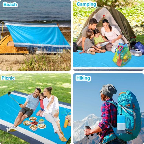 BREENHILL Large Mesh Beach Bag & Blue Beach Blanket 83"x79" 2Pcs Travel Accessories Comfort Lightweight Beach Accessories Mat Pool Bag Blanket Mat
