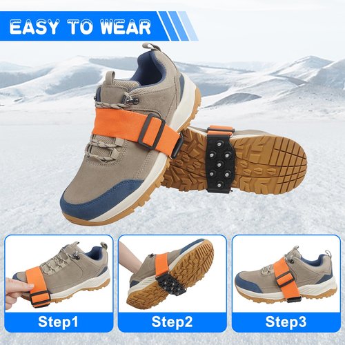 Ice Cleats Mid-Sole Traction Cleats Crampons Anti Slip Cleats for Shoes and Boots 7 Tungsten Studs Snow Grippers with Adjustable Straps Winter Walking on Ice (M- 1 Pair)