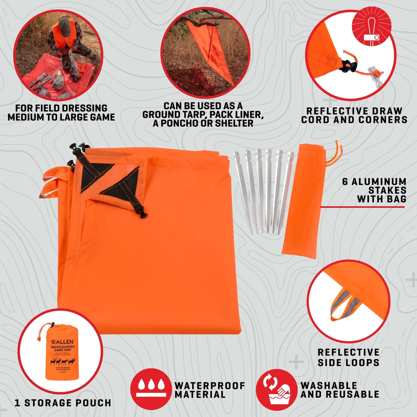 Allen Company Backcountry Game Tarp, 4’ x 4’9,” Blaze Orange