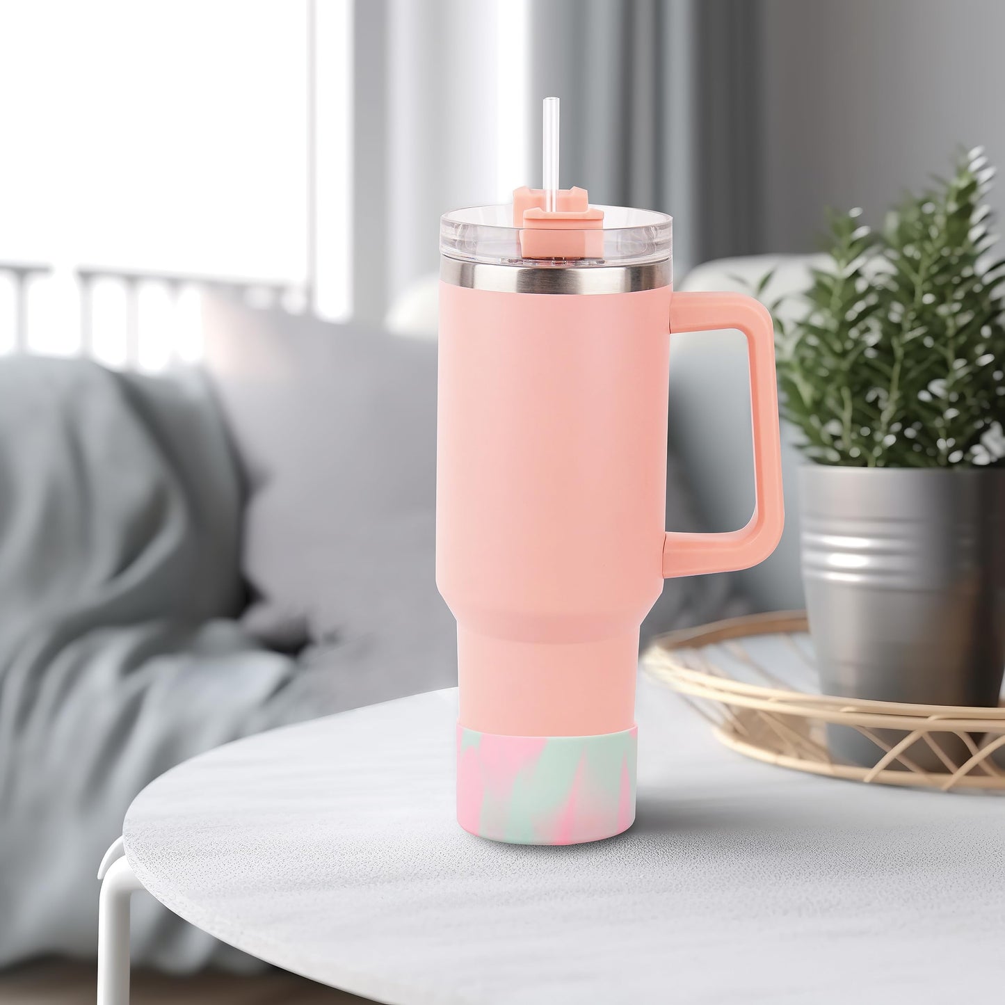 Jasenna Protective Silicone Boot for Stanley Quencher H2.0 40 oz & IceFlow Flip 20 oz 30 oz and hydroflask 12-24 oz, Anti-Slip Bottle Bottom Sleeve Cover(1-Pink Green)