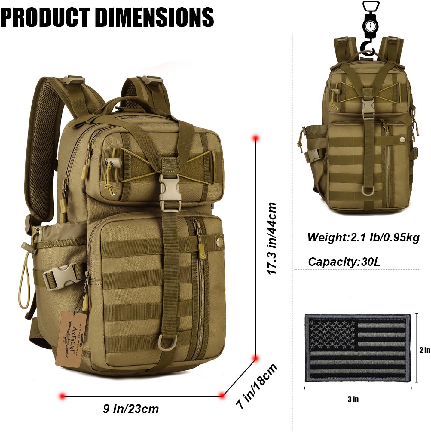 ArcEnCiel Hydration Pack Motorcycle Backpack Tactical Bag with Patch without Waterbladder